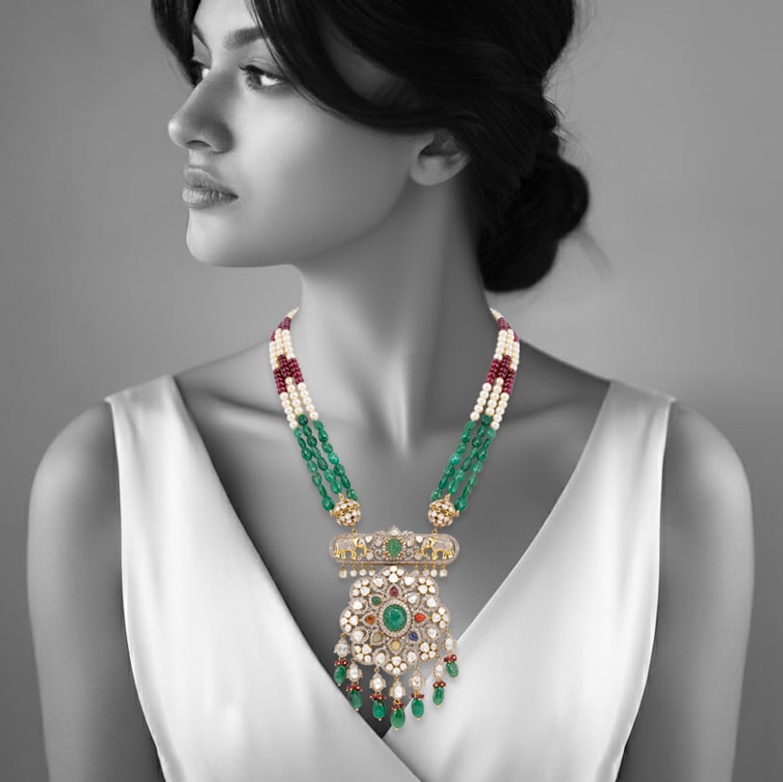 Navratan Necklace with Open Polki and beads